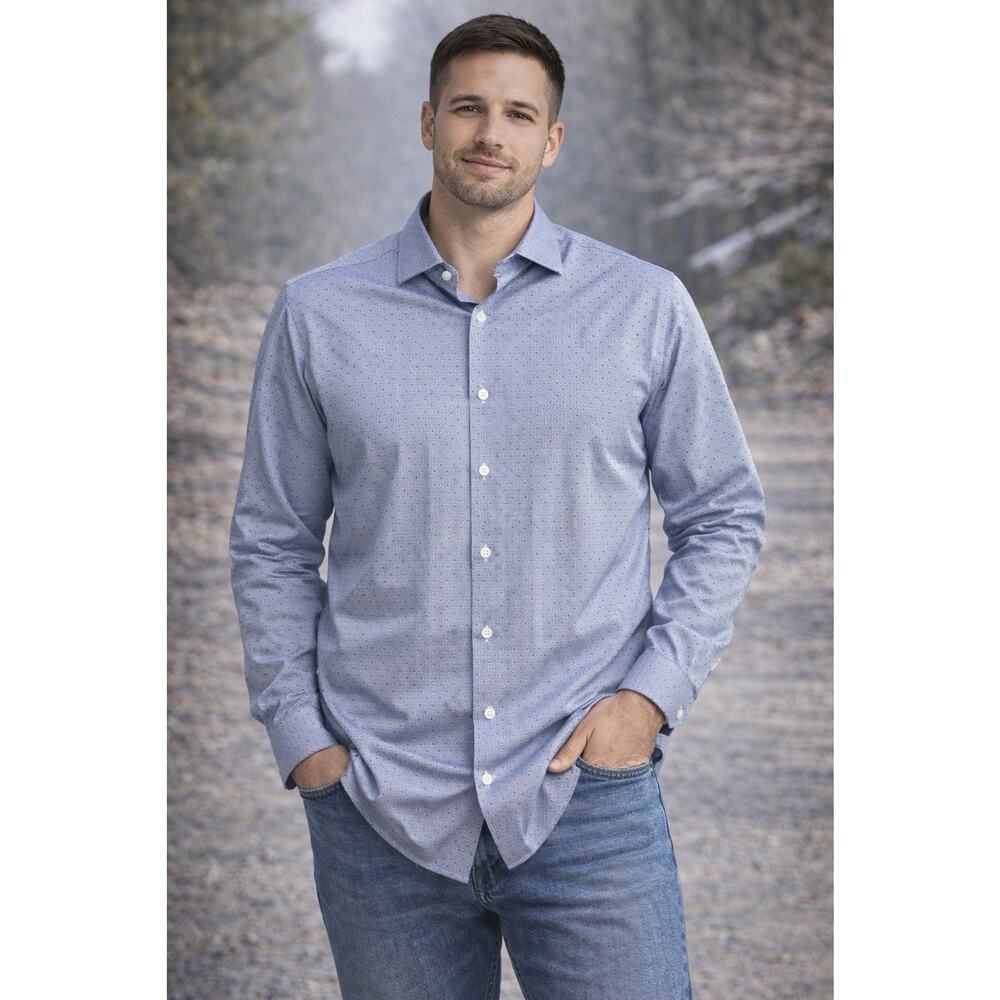 Men's Sky Blue Micro-Print Long Sleeve Button-Down Shirt